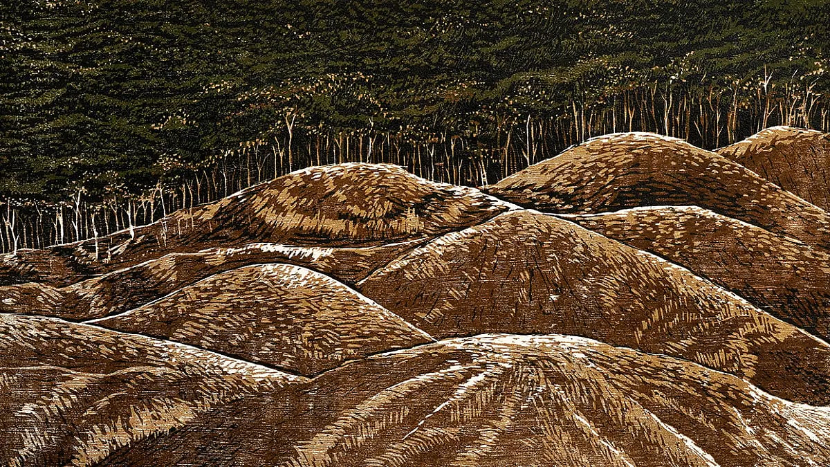 Forest without the Sky by Sangita Maity Woodcut print Courtesy: Shrine Empire