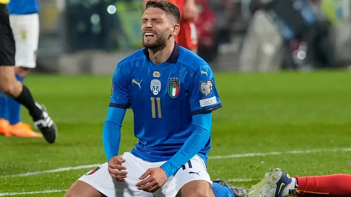 Italy's Joao Pedro reacts after missing a scoring chance against North Macedonia on Thursday.