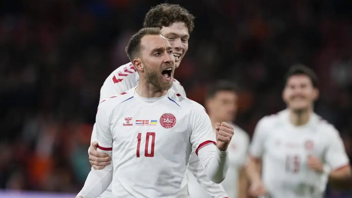 Christian Eriksen celebrates after scoring a goal during international friendly against Netherlands.