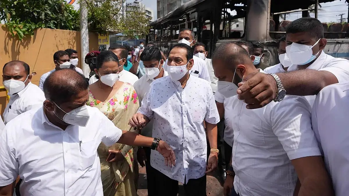 Sri Lankan PM Mahinda Rajapaksa arrives at Sri Lankan president Gotabaya Rajapksa's residence