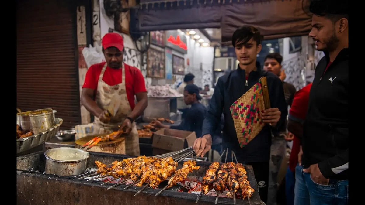 Kebabs at a stall in Old Delhi