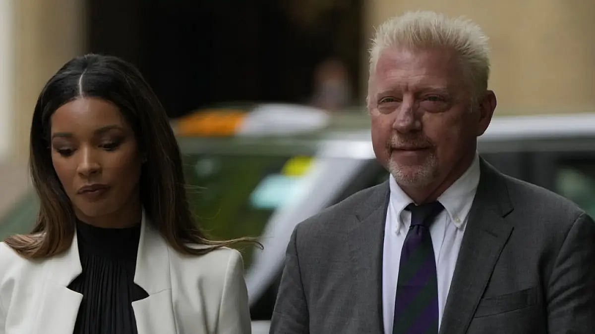 Boris Becker with Lilian de Carvalho Monteiro arrive at Southwark Crown Court for sentencing in London, April 29, 2022.