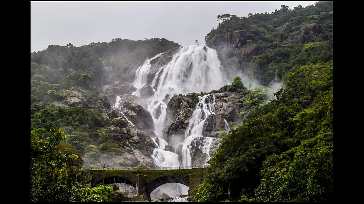 The Dudhsagar Waterfall during the monsoon