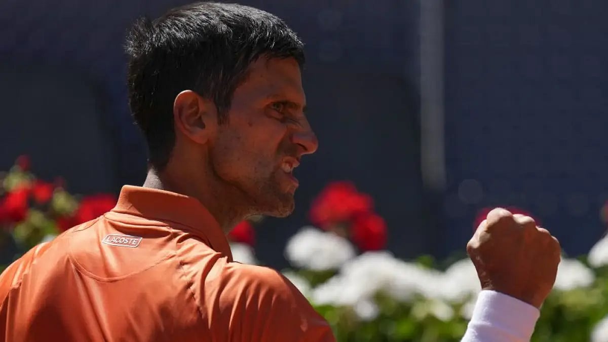 Novak Djokovic celebrates win over Hubert Hurkacz at Madrid Open tennis tournament on May 6, 2022.