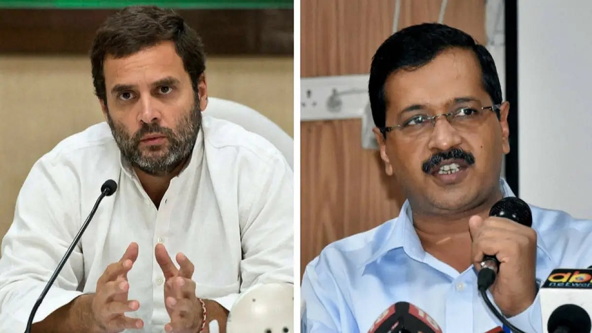 Congress leader Rahul Gandhi (L) and AAP convener and Delhi CM Arvind Kejriwal (R)