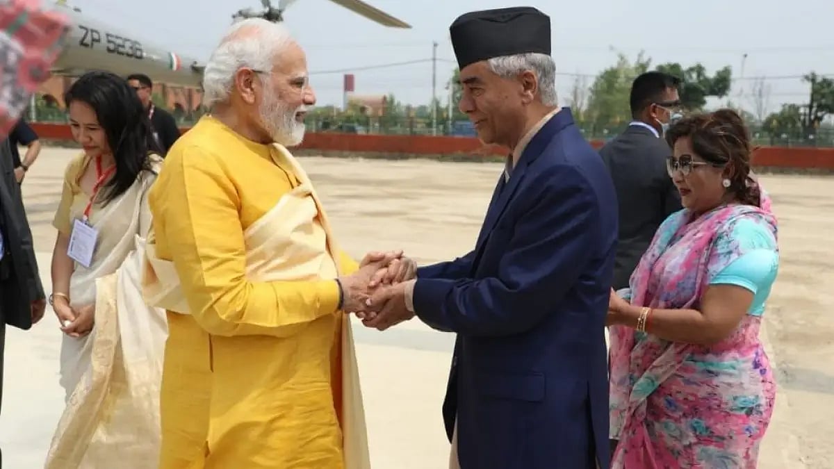 PM Narendra Modi with Nepal PM Sher Bahadur Deuba.