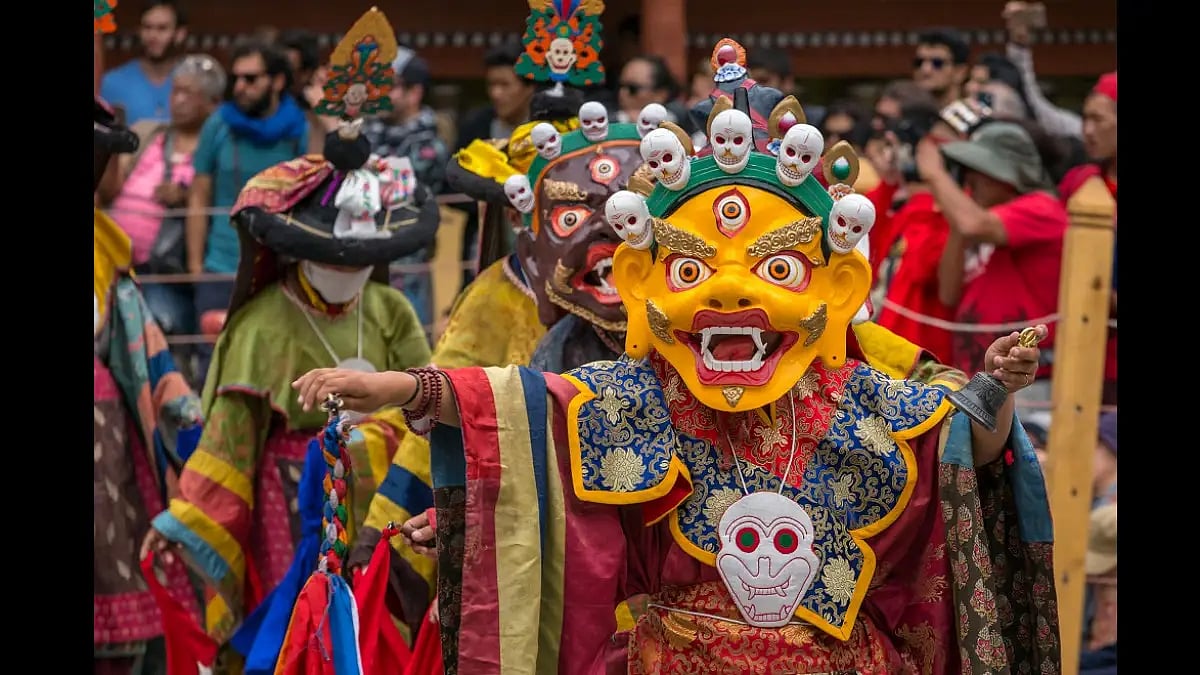 A masked dance performance at the Buddhist festival in Hemis Monastery