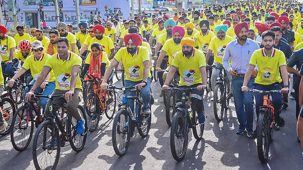 Punjab Chief Minister Bhagwant Mann Leads Bicycle Rally On Drug Awareness In Sangrur