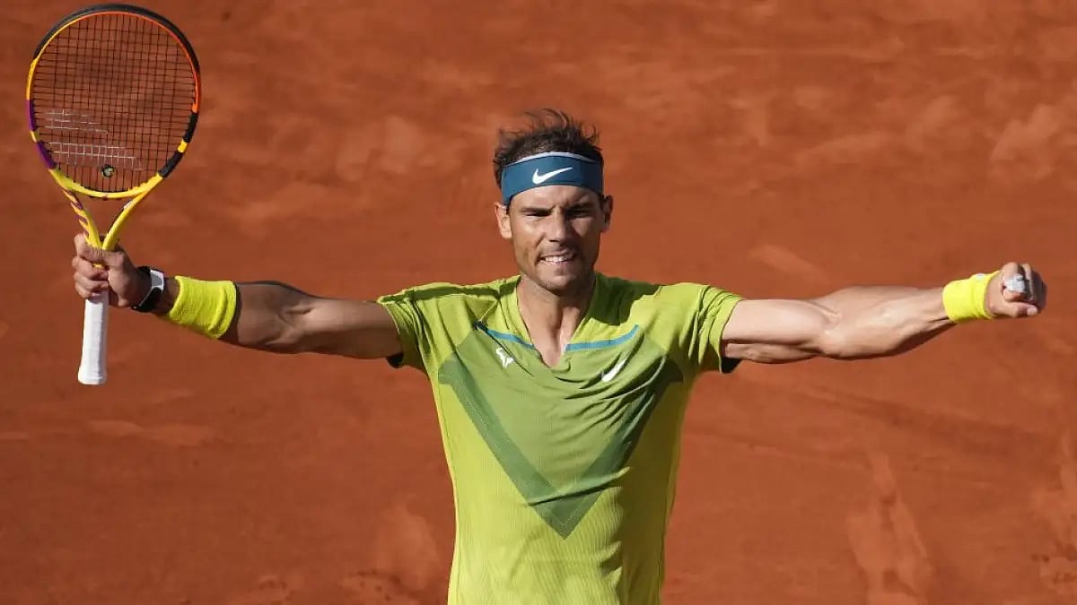 Rafael Nadal celebrates his win in third round match of French Open 2022 on Friday.