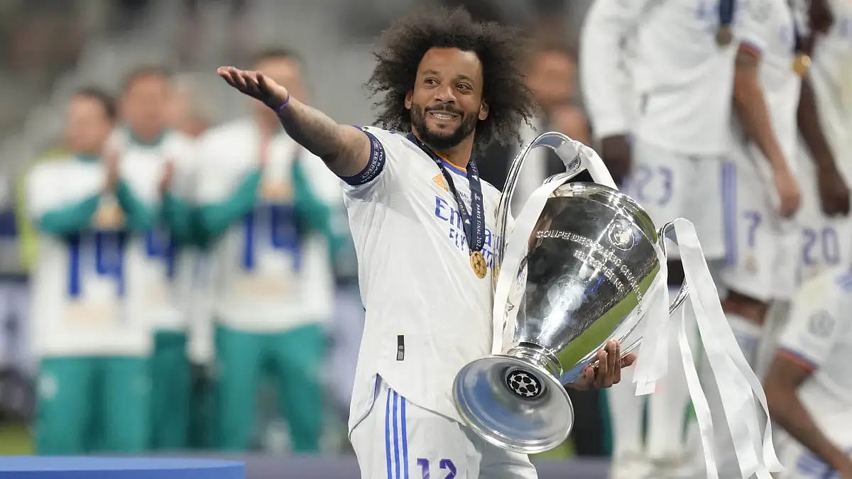 Marcelo celebrates after winning UEFA Champions League title. 