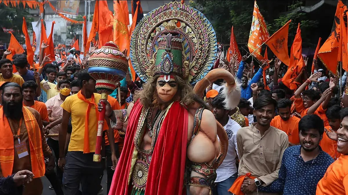 A man dressed as Lord Hanuman  in Hanuman Jayanti celebration earlier this year