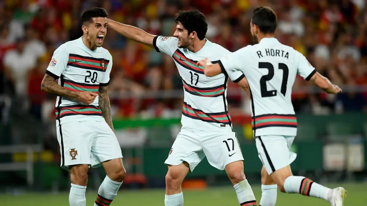 Portugal's Ricardo Horta celebrates after scoring against Spain in UEFA Nations League. 