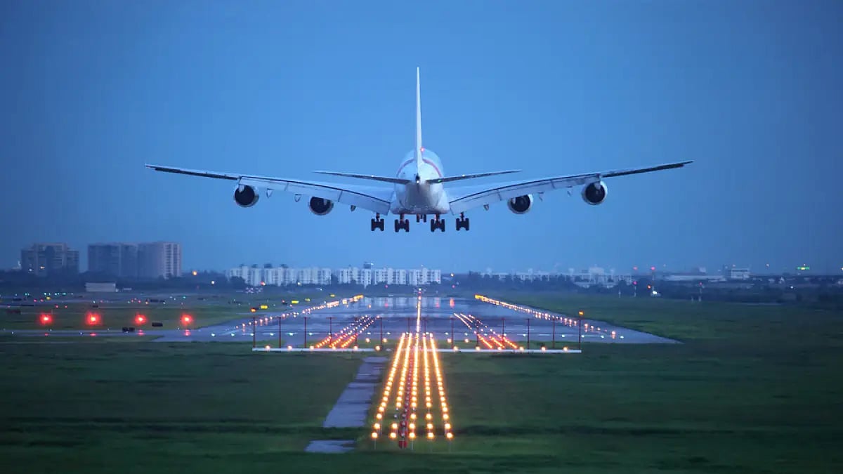 An airplane takes off