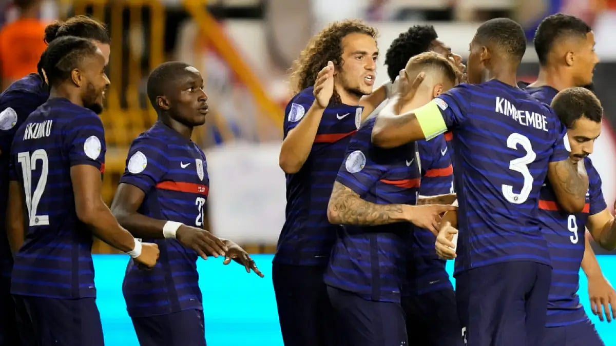 France players celebrate their goal against Croatia in UEFA Nations League.   