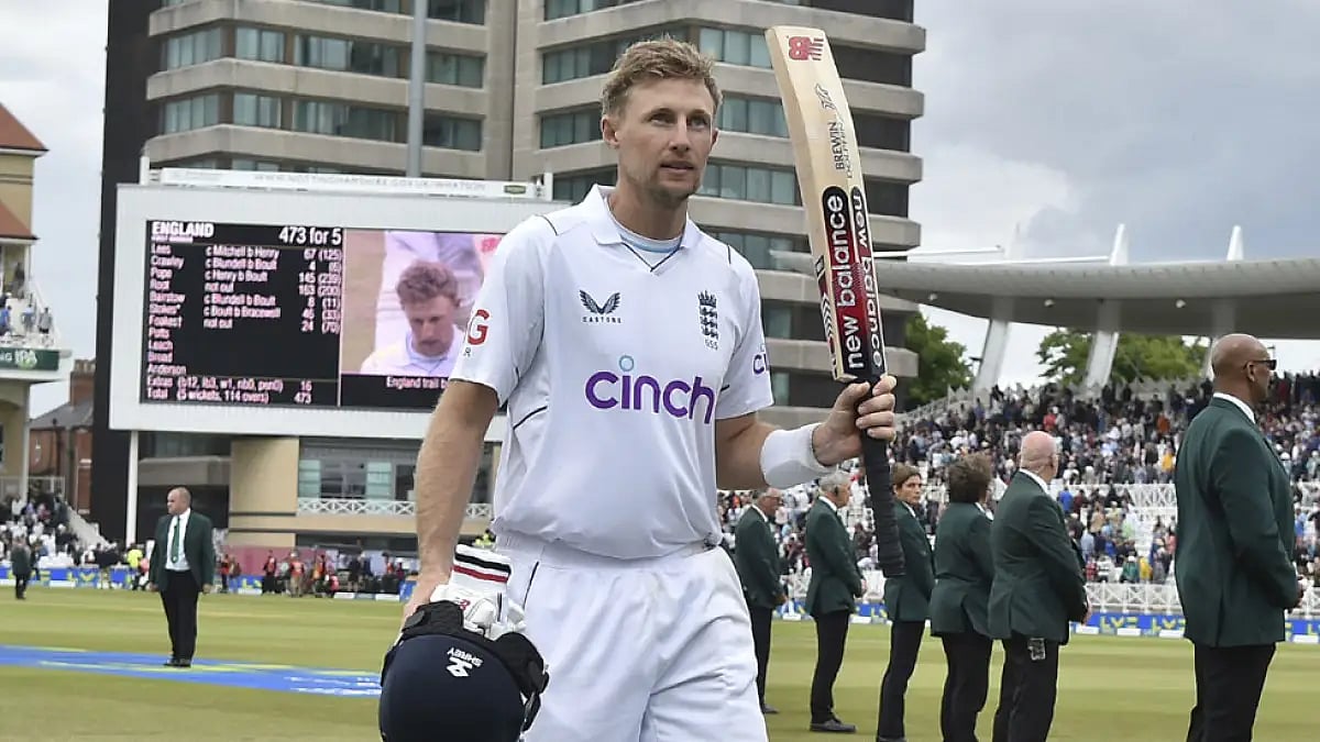 England's Joe Root leaves the pitch at 163 not out at the end of Day 3 of the 2nd Test against New Zealand at Trent Bridge, June 12, 2022.