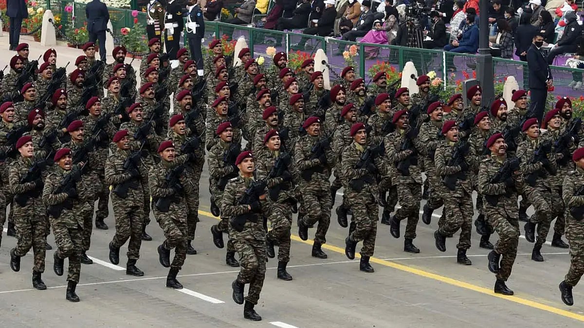 Indian Army's Parachute Regiment personnel marching on Rajpath on 26 January 2022