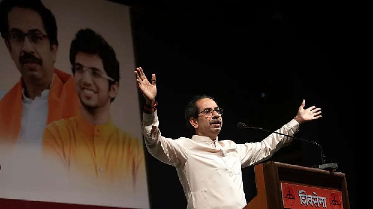 Shiv Sena Chief Uddhav Thackeray at a meeting of office-bearers in Bandra. 