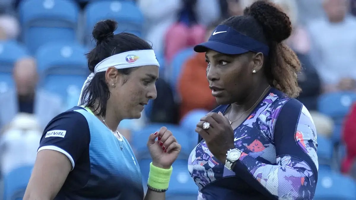 Serena Williams and Ons Jabeur during their match against Shuko Aoyama and Hao-Ching at the Eastbourne International.