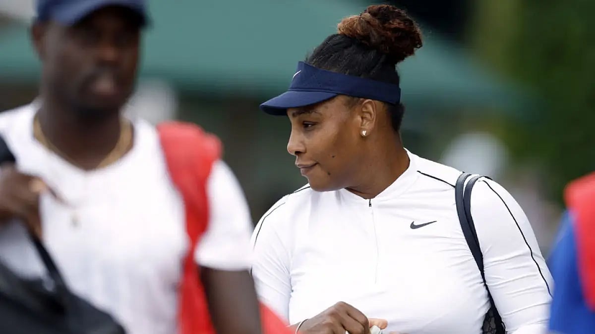 Serena Williams walks to the practice courts ahead of the 2022 Wimbledon Championships, June 23, 2022.