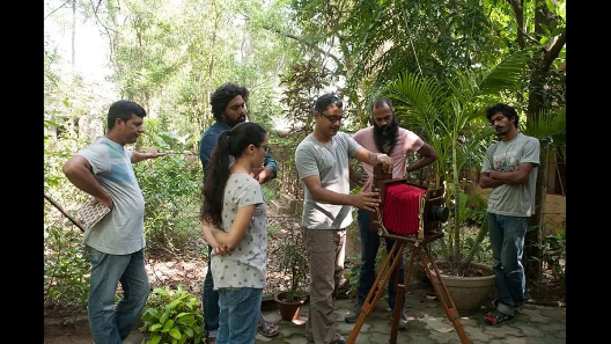 Demonstration of wooden camera at a wet plate collodion workshop