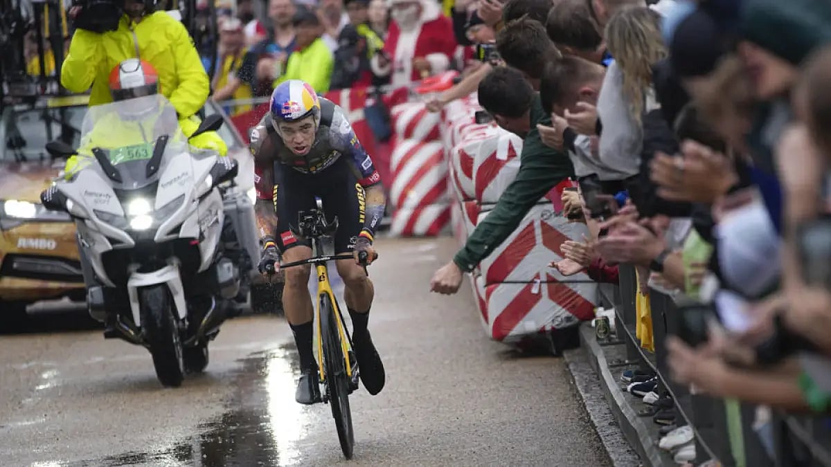 Belgium's Wout Van Aert rides during the first stage of the Tour de France 2022.