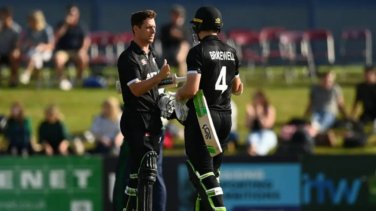 New Zealand players celebrate ODI series win against Ireland on Tuesday.    