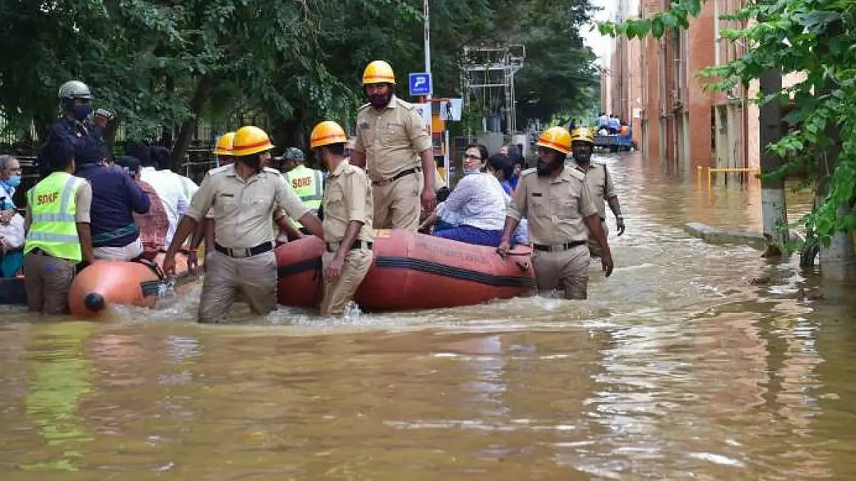 Rescue workers in action during evacuation in Andhra Pradesh