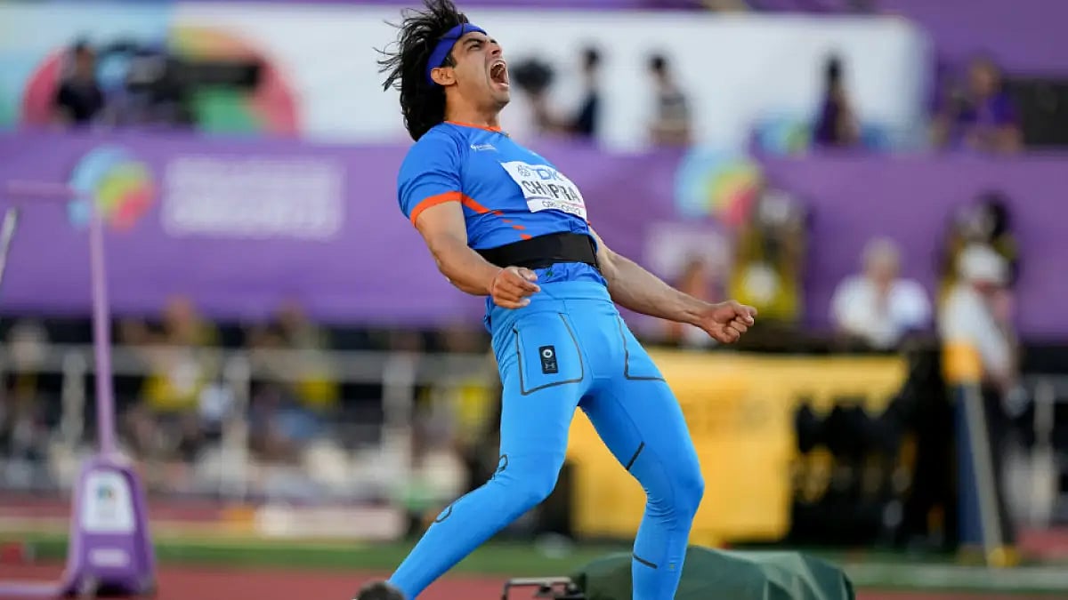 Neeraj Chopra reacts after his fourth throw in men's javelin final at World Athletics Championships.