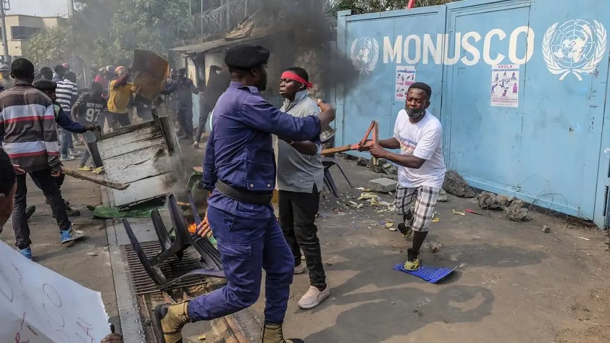 Residents protest against the United Nations peacekeeping force (MONUSCO) deployed in Congo