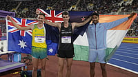 Commonwealth Games 2026 Live Streaming: How to watch Glasgow CWG In Australia File : Australia's Brandon Starc, silver, New Zealand's Hamish Kerr, gold, and India's Tejaswin Shankar, bronze, after the men's high jump event at the Commonwealth Games 2022. Photo: AP