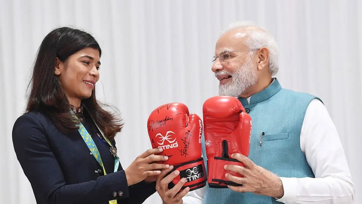 Nikhat Zareen gifted PM Narendra Modi with her boxing gloves.