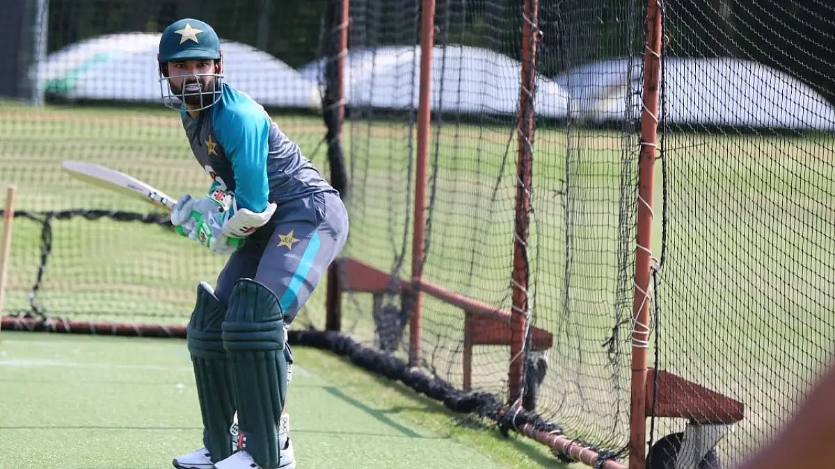 Mohammad Rizwan bats at the nets in Rotterdam ahead of the first ODI against Netherlands. 