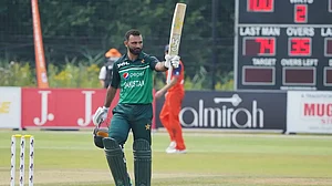 Fakhar Zaman celebrates his century against Netherlands in first ODI.