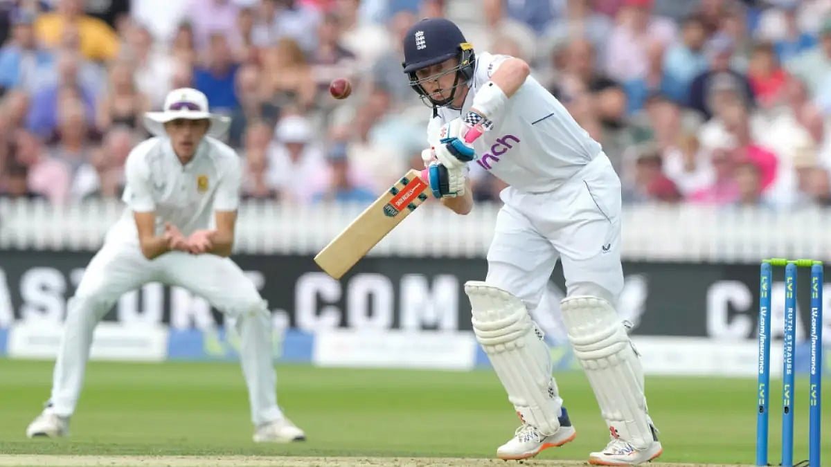 England's Ollie Pope plays a shot against South Africa at Lord's in first Test.
