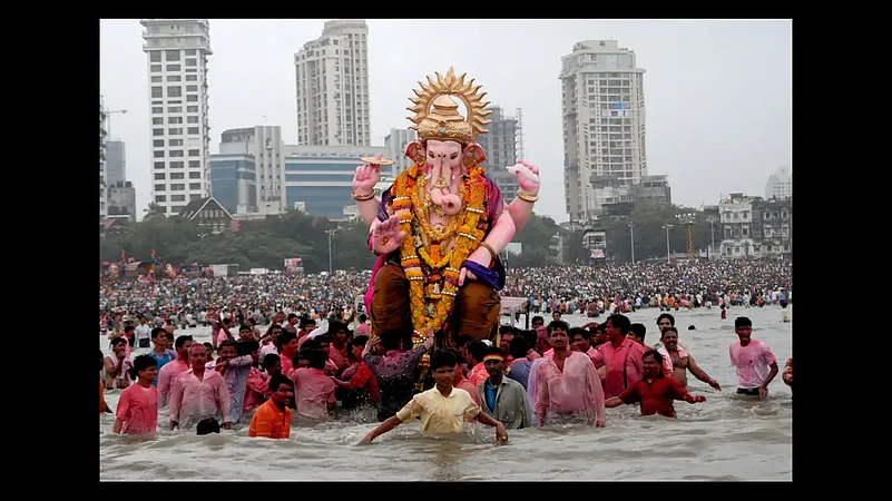 A Ganpati immersion in progress in Mumbai.