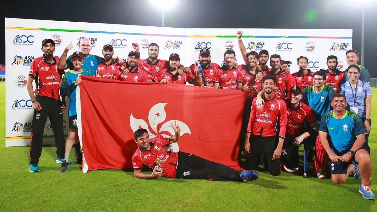 The victorious Hong Kong team after their win over UAE on Wednesday
