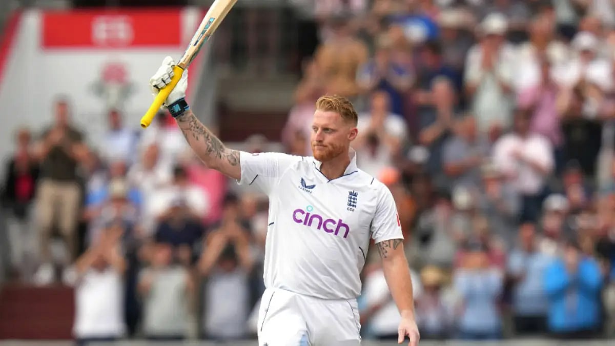 Ben Stokes celebrates after scoring his century against South Africa in the second Test. 