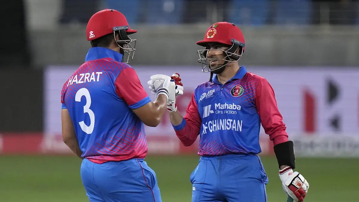 Afghanistan openers Rahmanullah Gurbaz, right, Hazratullah Zazai in action against Sri Lanka. Photo: AP