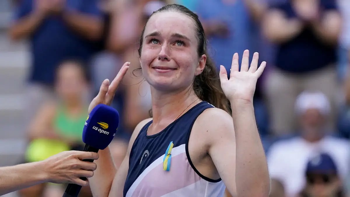 Daria Snigur reacts after upsetting Simona Halep at UP Open first round.