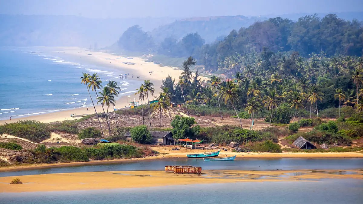 An aerial view of a beach in Goa
