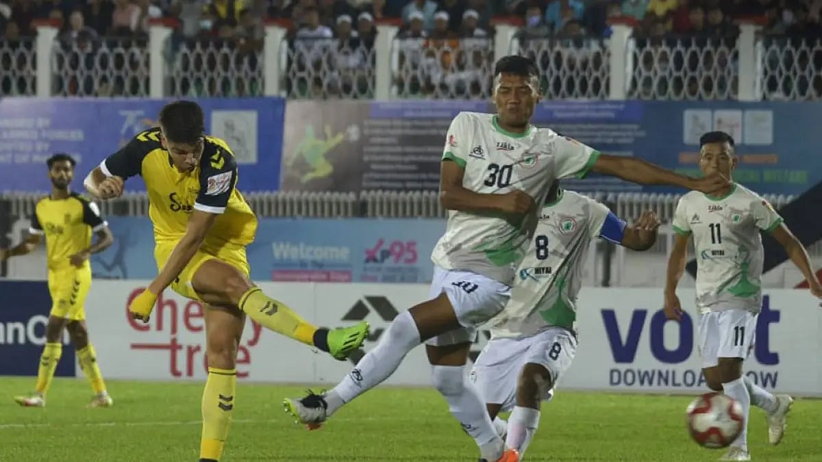 Hyderabad FC and NEROCA FC players during their Durand Cup 2022 group match.