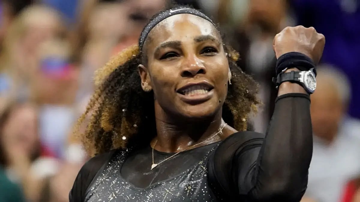 Serena Williams reacts after defeating Anett Kontaveit at US Open second round.