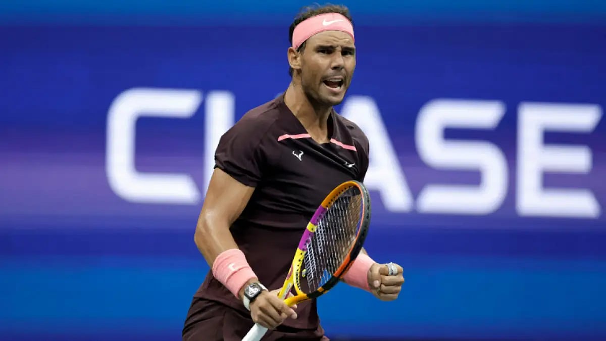 Rafael Nadal celebrates after winning his US Open match against Richard Gasquet in US Open. 