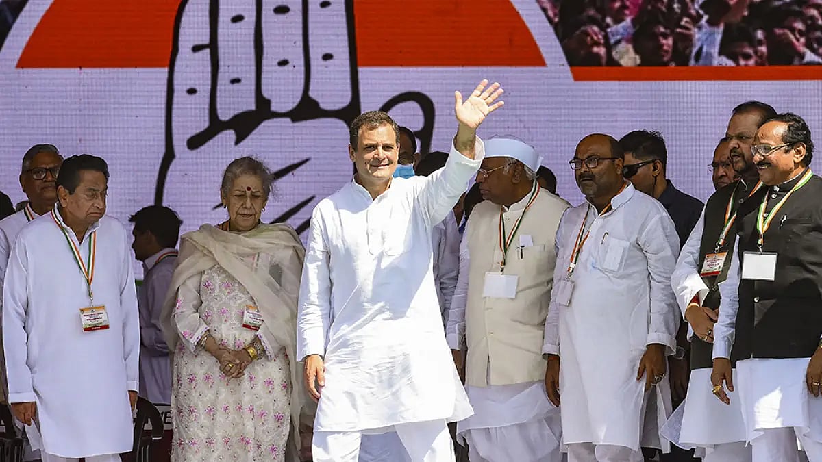 Rahul Gandhi along with other Congress leaders at partys rally at Ramlila Maidan, Delhi