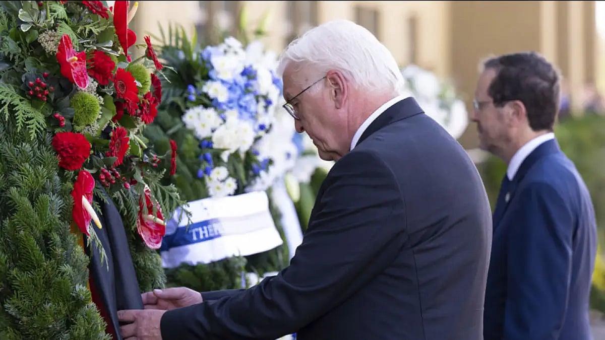 German President Frank-Walter Steinmeier and Israeli President Isaac Herzog laid wreaths at the site.