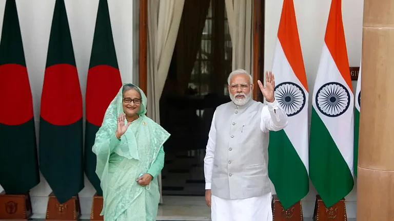 Prime Minister Narendra Modi with visiting Bangladesh Prime Minister Sheikh Hasina - null