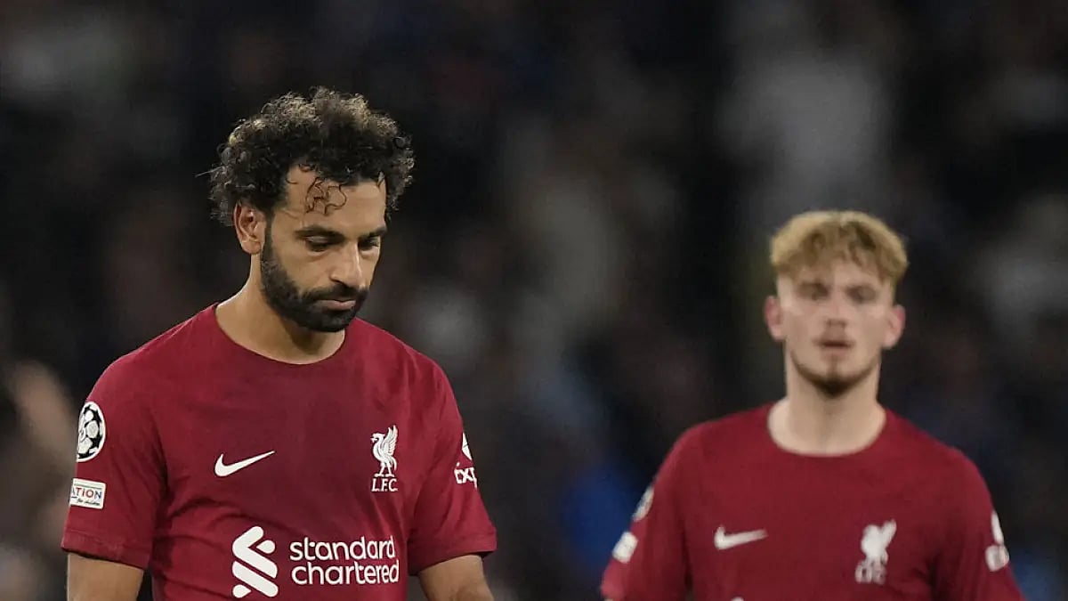 Liverpool's Mohamed Salah, left, and Harvey Elliott during their match against Napoli.