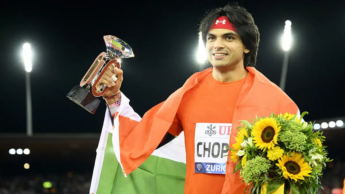 Neeraj Chopra pictured with the Diamond League Trophy in Zurich last year.