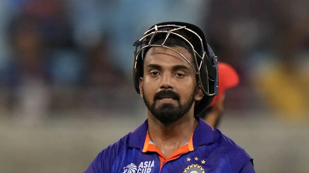 India's KL Rahul walks off the field after losing his wicket against Afghanistan.
