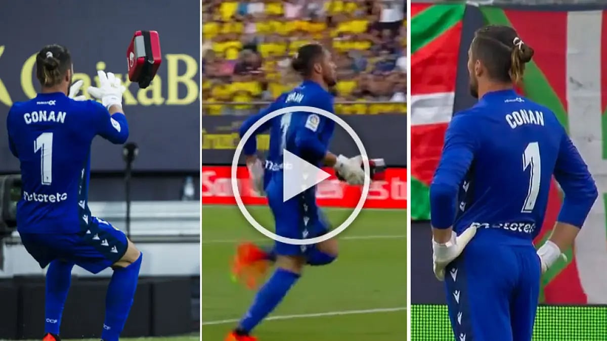 Conan Ledesma sprints across the pitch carrying a defibrillator.